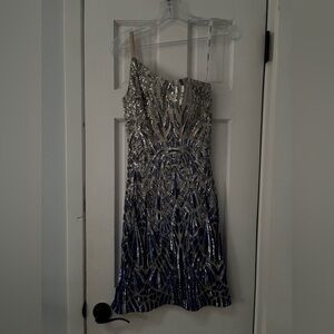 Elegant Blue and Silver Sequin Dress